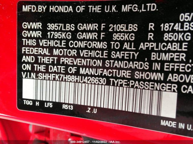 SHHFK7H98HU426630 Honda Civic Hatchback Sport Touring