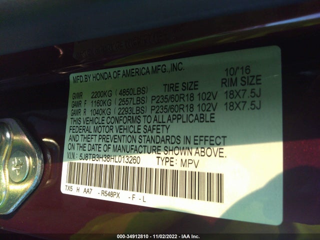 2017 Acura RDX, VIN: 5J8TB3H38HL013260