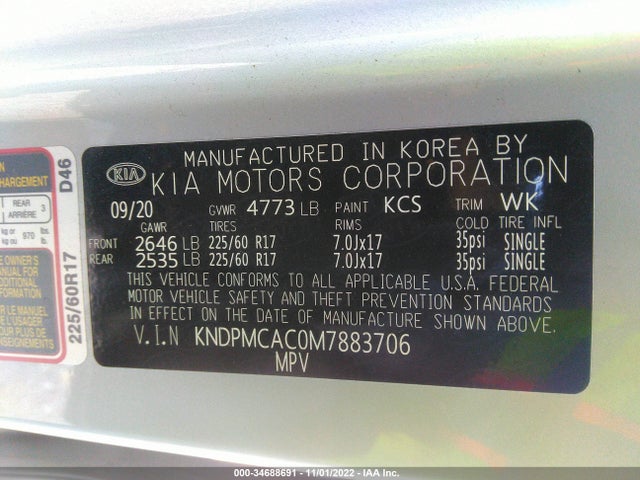 2021 KIA SPORTAGE LX VIN: KNDPMCAC0M7883706