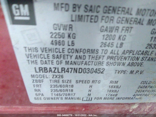 2022 Buick Envision, VIN: LRBAZLR47ND030452