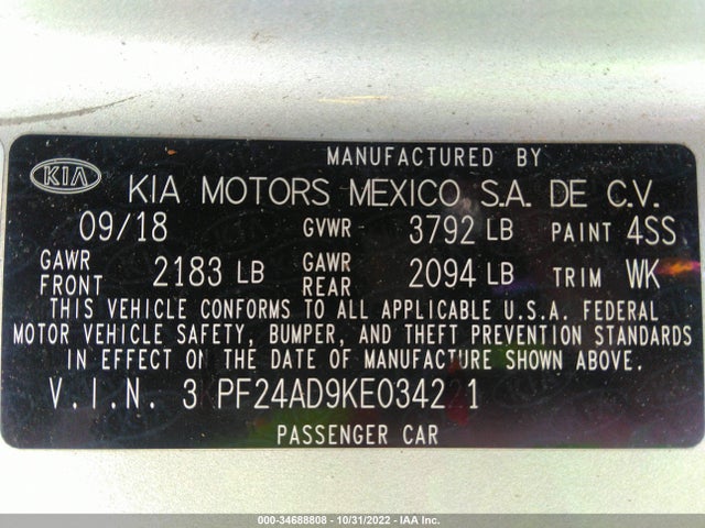 2019 Kia Forte, VIN: 3KPF24AD9KE034221