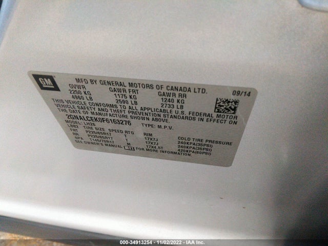 Chevrolet EQUINOX LT 2015 2GNALCEK0F6163276 Image 10