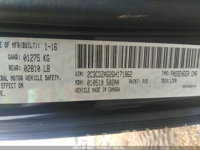 2016 Dodge Challenger, VIN: 2C3CDZAG2GH171862