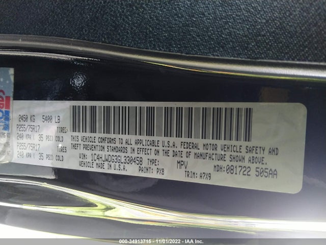 1C4HJWDG3GL330458 Jeep Wrangler Unlimited Sport