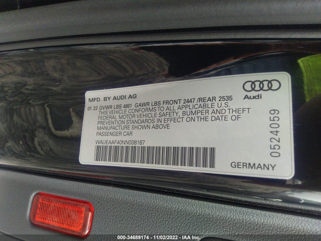 2022 Audi A4, VIN: WAUEAAF40NN008187