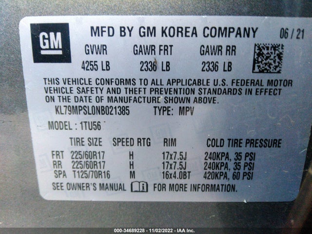 Chevrolet Trailblazer Lt 2022 KL79MPSL0NB021385 Image 9
