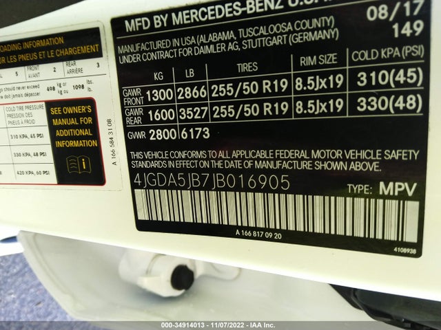 2018 Mercedes-Benz GLE-Class, VIN: 4JGDA5JB7JB016905
