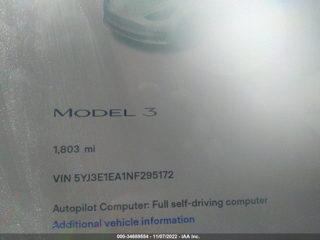 Tesla MODEL 3 2022 5YJ3E1EA1NF295172 Image 7