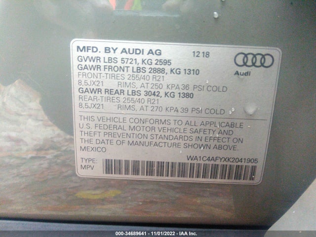 2019 Audi SQ5, VIN: WA1C4AFYXK2041905