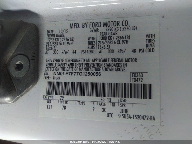 2016 Ford Transit Connect, VIN: NM0LE7F77G1250056
