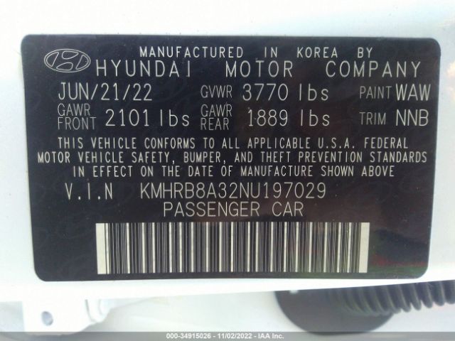 KMHRB8A32NU197029 Hyundai Venue Se