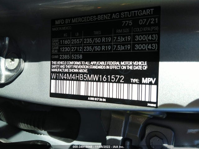 2021 Mercedes-Benz GLB-Class, VIN: W1N4M4HB5MW161572