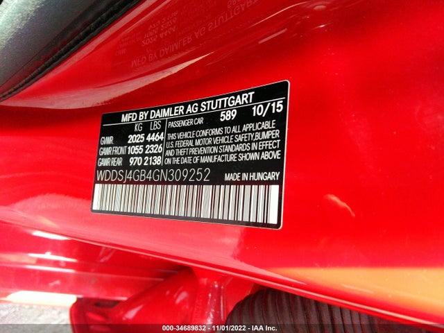2016 Mercedes-Benz CLA-Class, VIN: WDDSJ4GB4GN309252