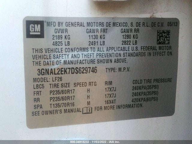 2013 CHEVROLET CAPTIVA SPORT FLEET LS VIN: 3GNAL2EK7DS629746