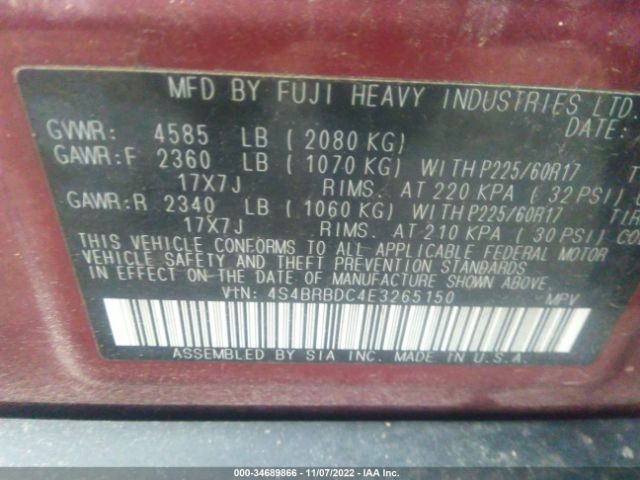 4S4BRBDC4E3265150 Subaru Outback 2.5i Premium