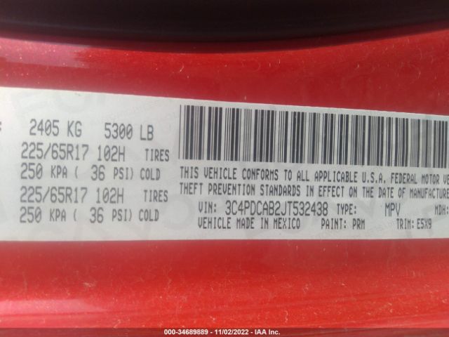 3C4PDCAB2JT532438 Dodge JOURNEY SE