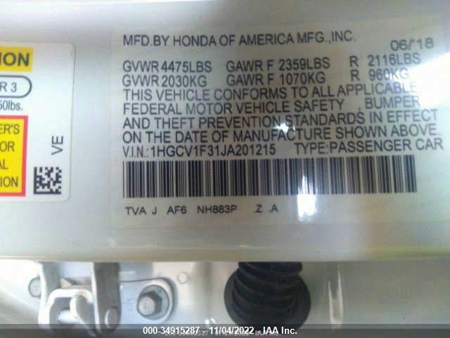 2018 HONDA ACCORD SEDAN SPORT 1.5T VIN: 1HGCV1F31JA201215