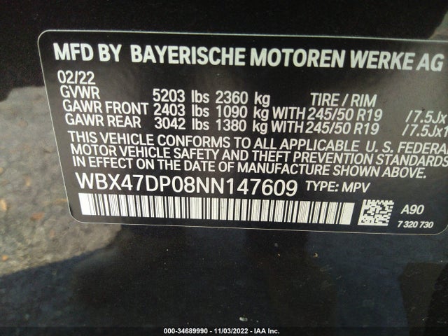 BMW X3 Sdrive30i 2022 аукцион фото