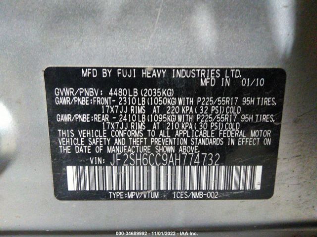 JF2SH6CC9AH774732 Subaru Forester 2.5x Premium