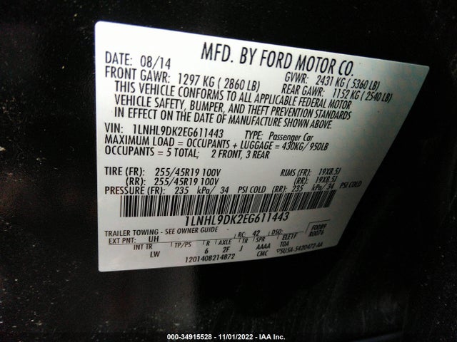 Lincoln MKS 2014 1LNHL9DK2EG611443 Image 10