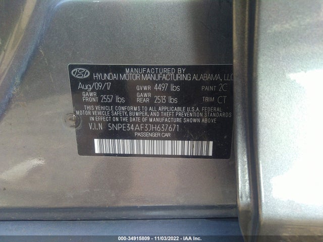 2018 HYUNDAI SONATA SPORT VIN: 5NPE34AF3JH637671