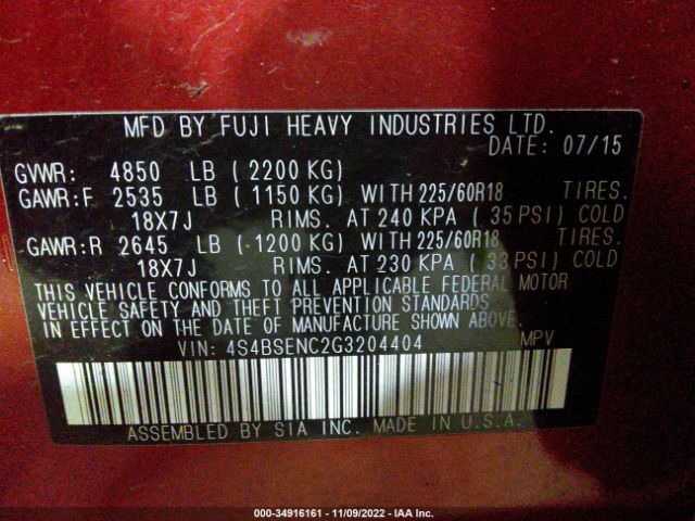 4S4BSENC2G3204404 Subaru Outback 3.6r Limited