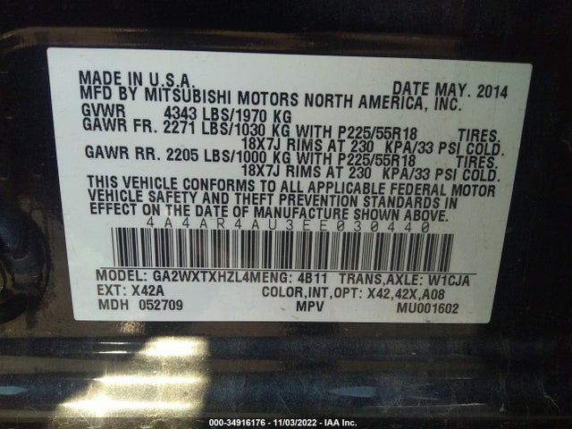4A4AR4AU3EE030440 Mitsubishi Outlander Sport Se