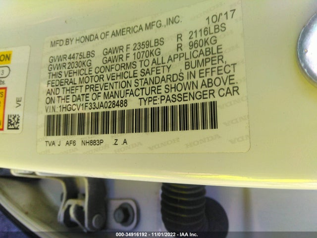 2018 Honda Accord, VIN: 1HGCV1F33JA028488