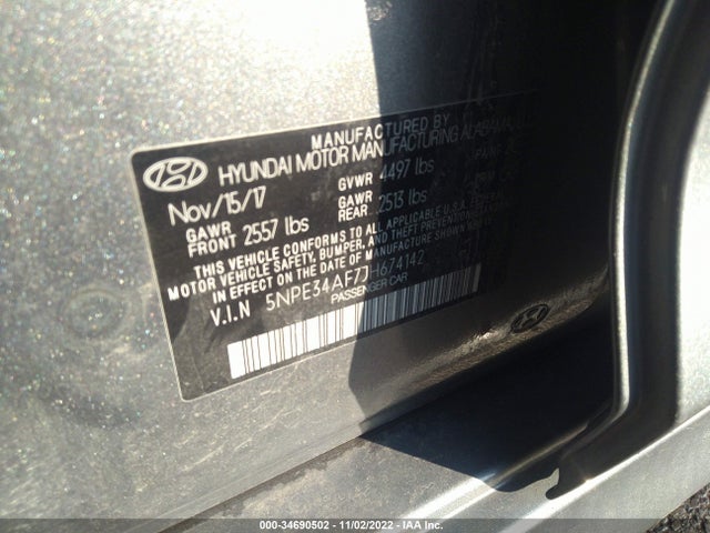 2018 HYUNDAI SONATA SEL VIN: 5NPE34AF7JH674142