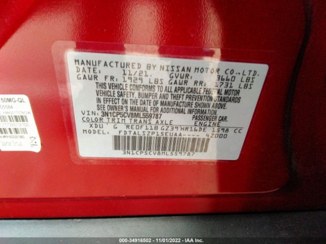 3N1CP5CV8ML559787 Nissan KICKS SV