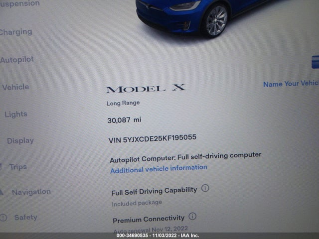 2019 Tesla Model X, VIN: 5YJXCDE25KF195055