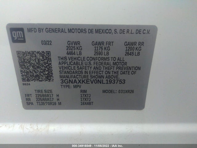 Chevrolet EQUINOX LT 2022 3GNAXKEV0NL193753 Image 10