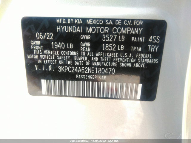 2022 Hyundai Accent, VIN: 3KPC24A62NE180470