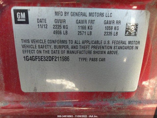 2013 BUICK LACROSSE PREMIUM 1 VIN: 1G4GF5E32DF211986