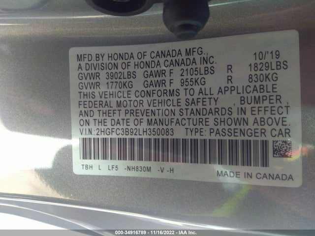 Honda Civic Coupe Touring 2020 2HGFC3B92LH350083 Image 9