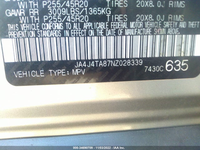 JA4J4TA87NZ028339 Mitsubishi Outlander Es
