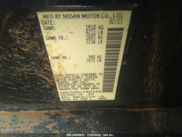 Nissan Altima 2.5 S 2015 1N4AL3AP0FC280346 Image 9