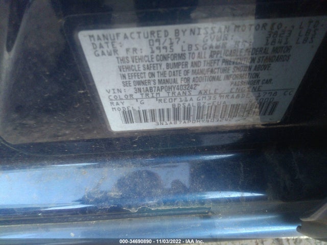 2017 NISSAN SENTRA S VIN: 3N1AB7AP0HY403242