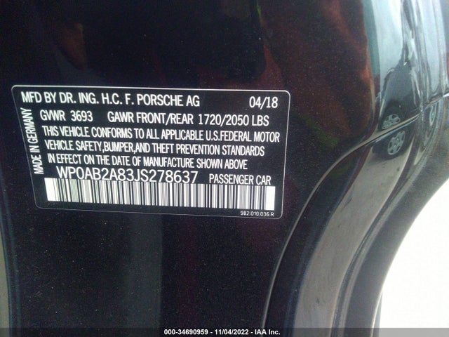 2018 Porsche 718, VIN: WP0AB2A83JS278637