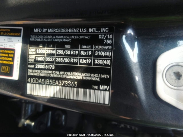 2014 Mercedes-Benz M-Class, VIN: 4JGDA5JB5EA373365