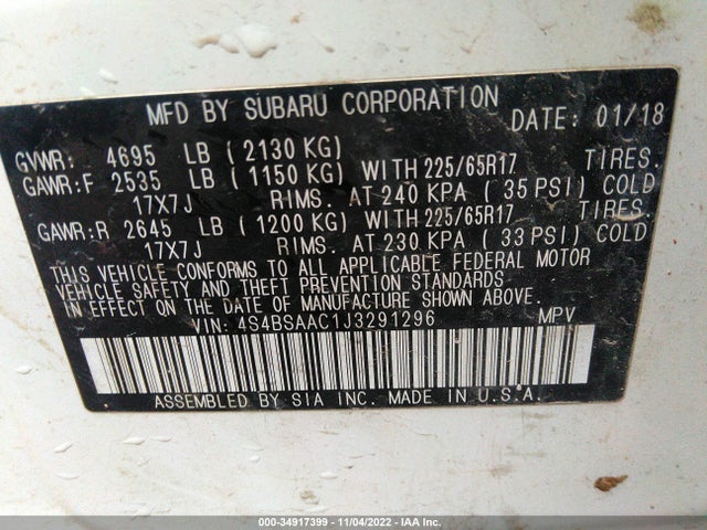 Subaru Outback 2018 4S4BSAAC1J3291296 Image 9