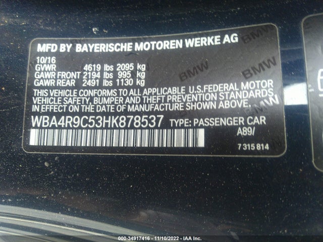 2017 BMW 4 Series, VIN: WBA4R9C53HK878537