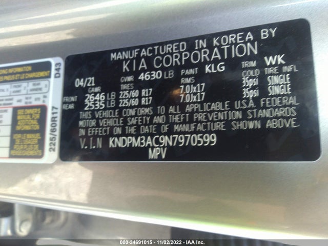 2022 KIA SPORTAGE LX VIN: KNDPM3AC9N7970599