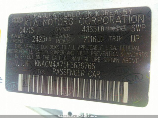KNAGM4A75F5636766 KIA Optima Lx