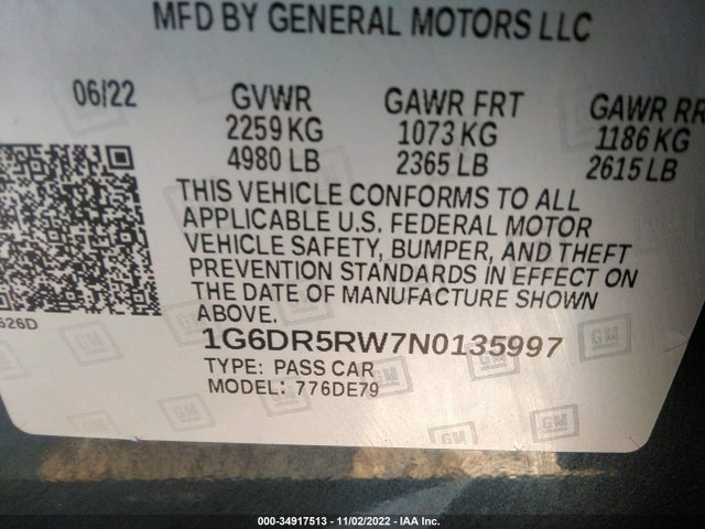 2022 Cadillac CT5, VIN: 1G6DR5RW7N0135997