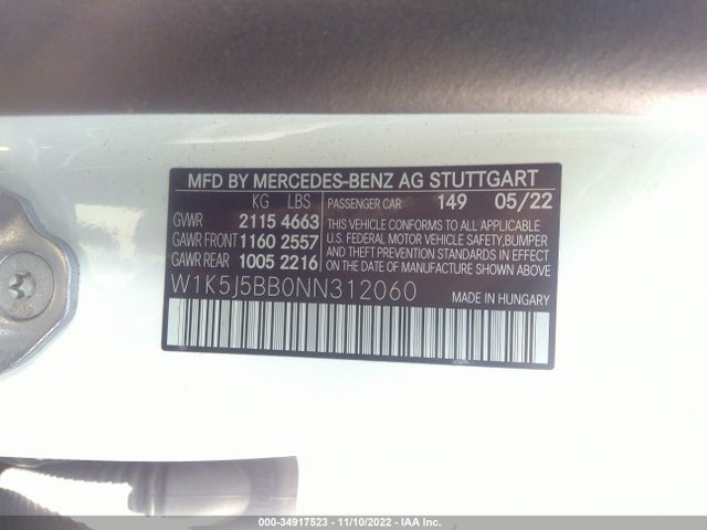 2022 Mercedes-Benz CLA-Class, VIN: W1K5J5BB0NN312060