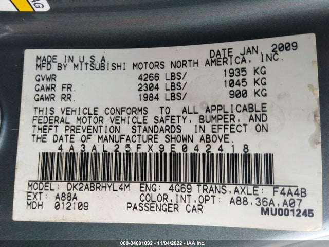 4A3AL25FX9E042418 Mitsubishi ECLIPSE GS