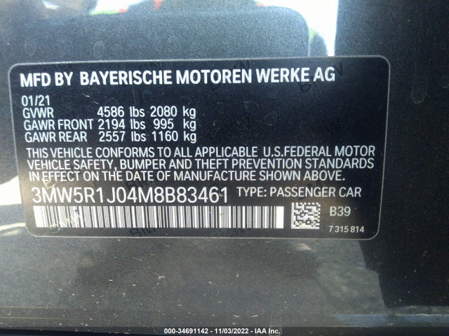 BMW 3 Series 2021 аукцион фото