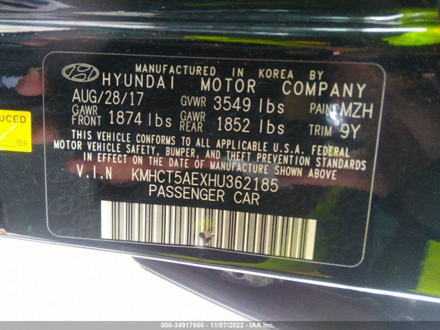 2017 HYUNDAI ACCENT SE VIN: KMHCT5AEXHU362185