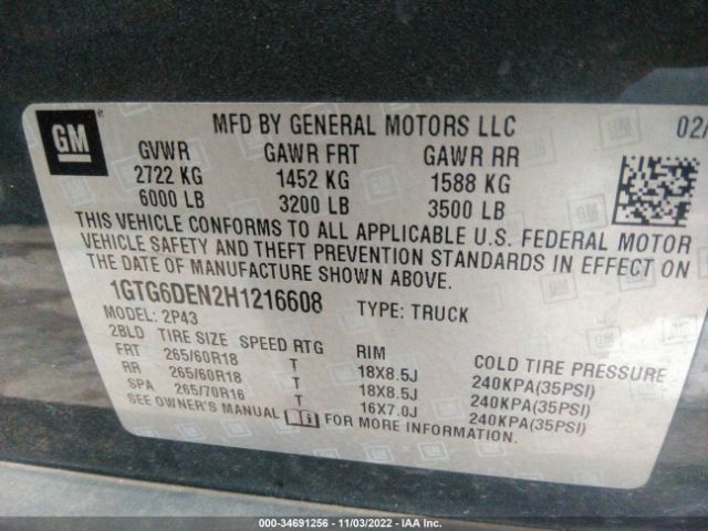 1GTG6DEN2H1216608 GMC Canyon 4wd Slt